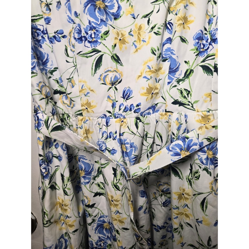 New With Tags Women's Free Assembly Yellow Blue Floral Midi Belted Dress Size XS - Picture 4 of 10